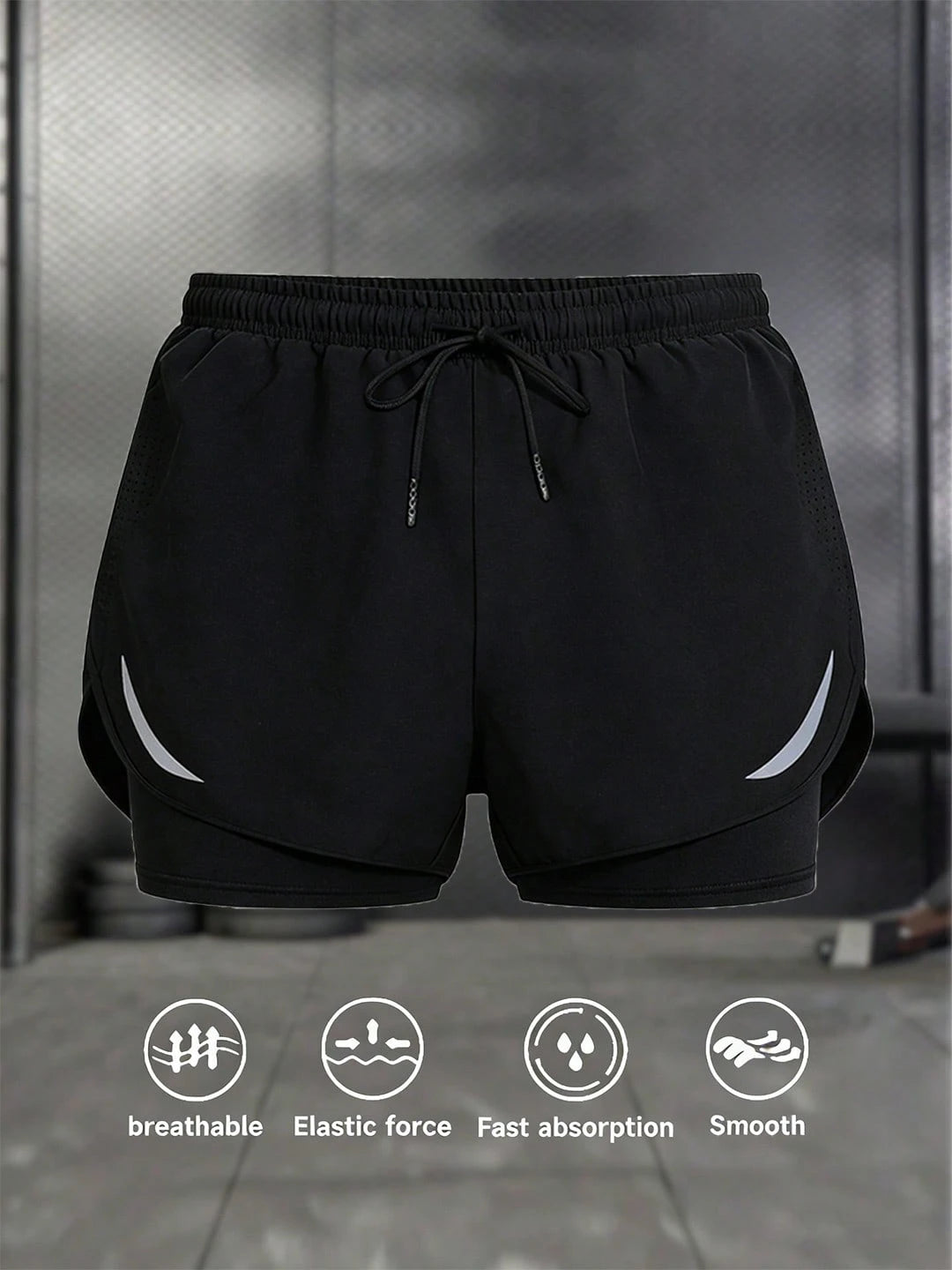 Women's Summer Drawstring Double-Layer Casual Sports Shorts, Suitable For Outdoor Hiking, Cycling, Ball Sports, Running And Indoor Fitness