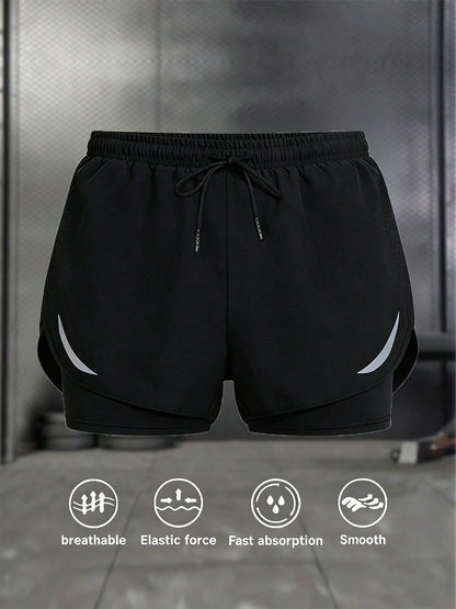 Women's Summer Drawstring Double-Layer Casual Sports Shorts, Suitable For Outdoor Hiking, Cycling, Ball Sports, Running And Indoor Fitness