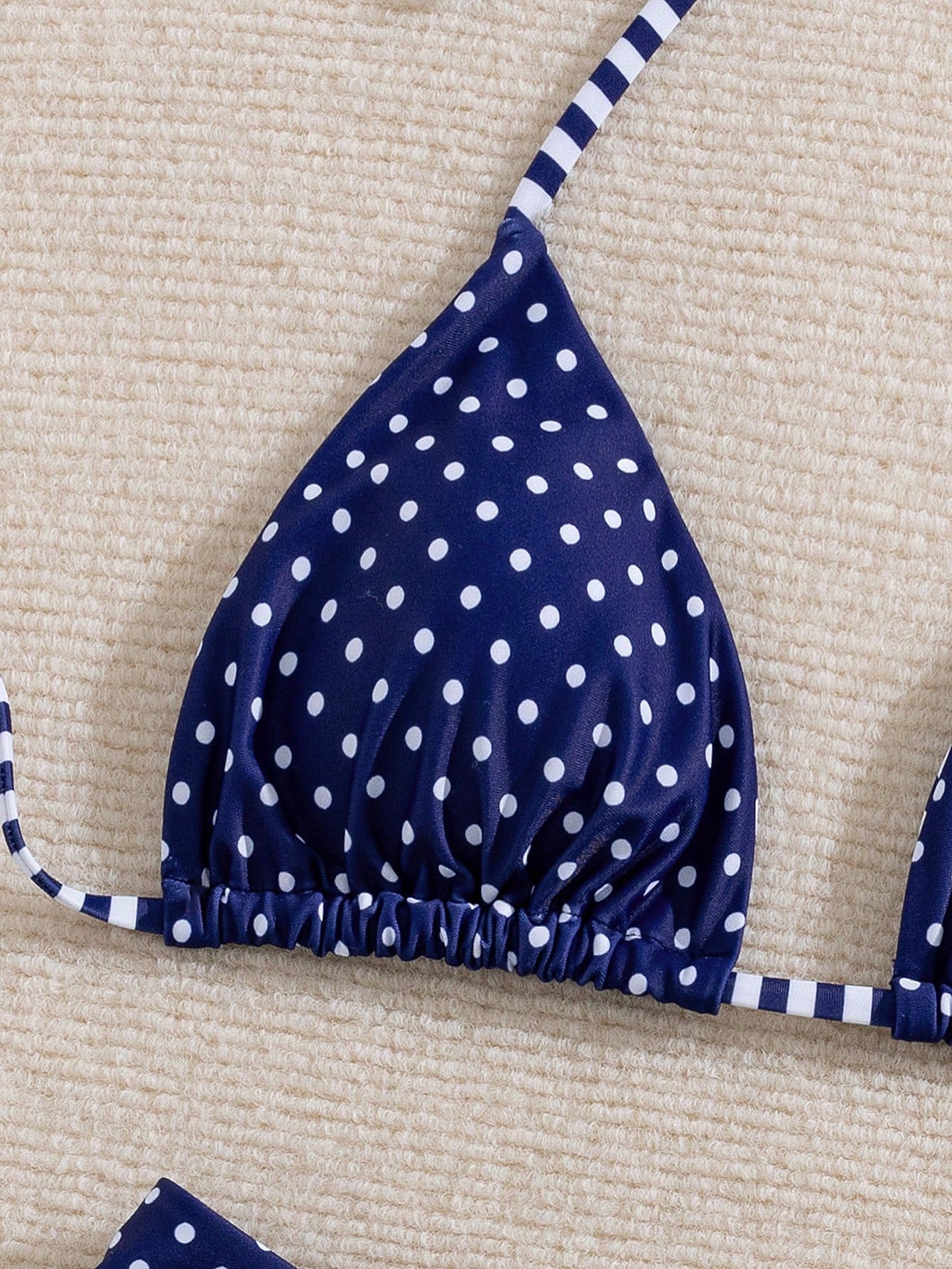 Women's Summer Halter Tie Sexy Polka Dot & Striped Splicing Bikini Swimwear Set, Polka Dot And Striped Dual-Fabric, Halter Tie Backless Women's Swimwear, Casual Resort Elegant Ladies Beach Swimwear, M