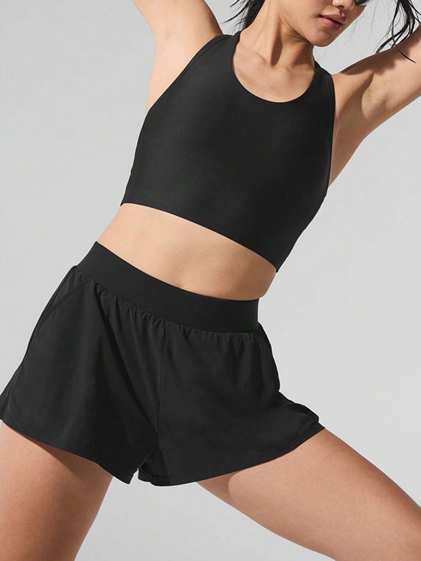 Women's Summer High Waist Lightweight Loose Sports Shorts With Pockets, Outdoor Fitness Casual Versatile Shorts Black