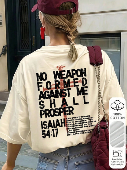 Women'S Summer New Letter & Cross Print Casual Vacation Loose Versatile Round Neck Beige Short Sleeve T-Shirt, Fashionable Everyday Top, Suitable For