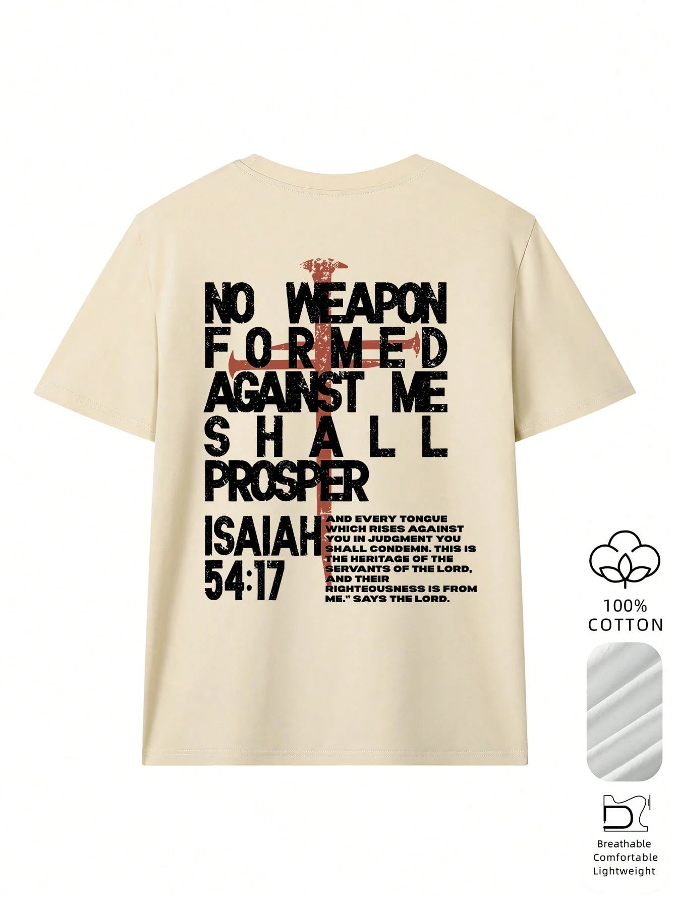 Women'S Summer New Letter & Cross Print Casual Vacation Loose Versatile Round Neck Beige Short Sleeve T-Shirt, Fashionable Everyday Top, Suitable For