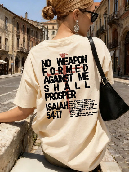 Women'S Summer New Letter & Cross Print Casual Vacation Loose Versatile Round Neck Beige Short Sleeve T-Shirt, Fashionable Everyday Top, Suitable For