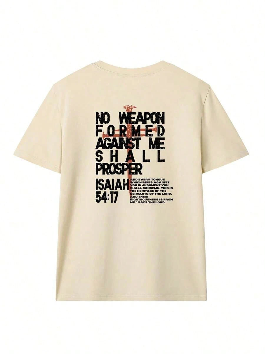 Women'S Summer New Letter & Cross Print Casual Vacation Loose Versatile Round Neck Beige Short Sleeve T-Shirt, Fashionable Everyday Top, Suitable For