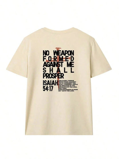Women'S Summer New Letter & Cross Print Casual Vacation Loose Versatile Round Neck Beige Short Sleeve T-Shirt, Fashionable Everyday Top, Suitable For