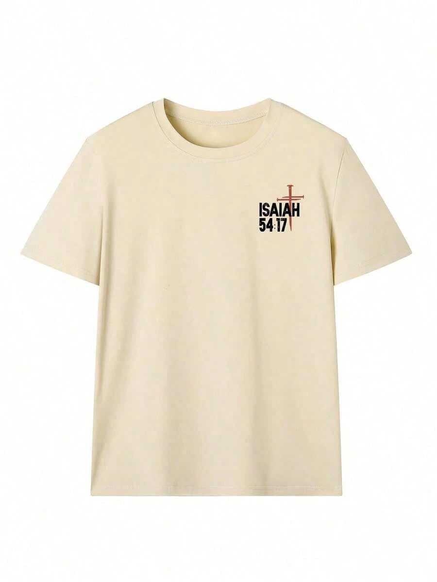 Women'S Summer New Letter & Cross Print Casual Vacation Loose Versatile Round Neck Beige Short Sleeve T-Shirt, Fashionable Everyday Top, Suitable For