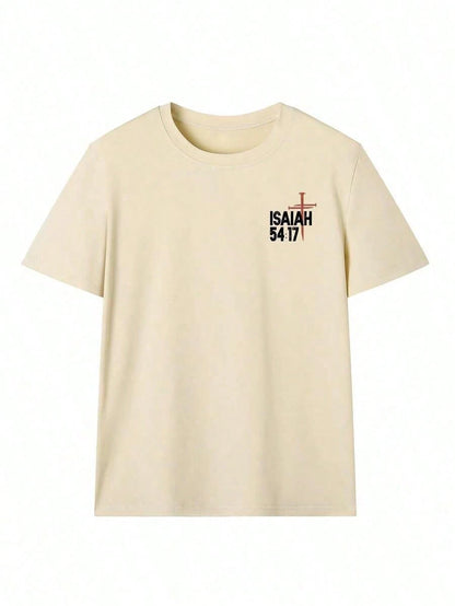 Women'S Summer New Letter & Cross Print Casual Vacation Loose Versatile Round Neck Beige Short Sleeve T-Shirt, Fashionable Everyday Top, Suitable For