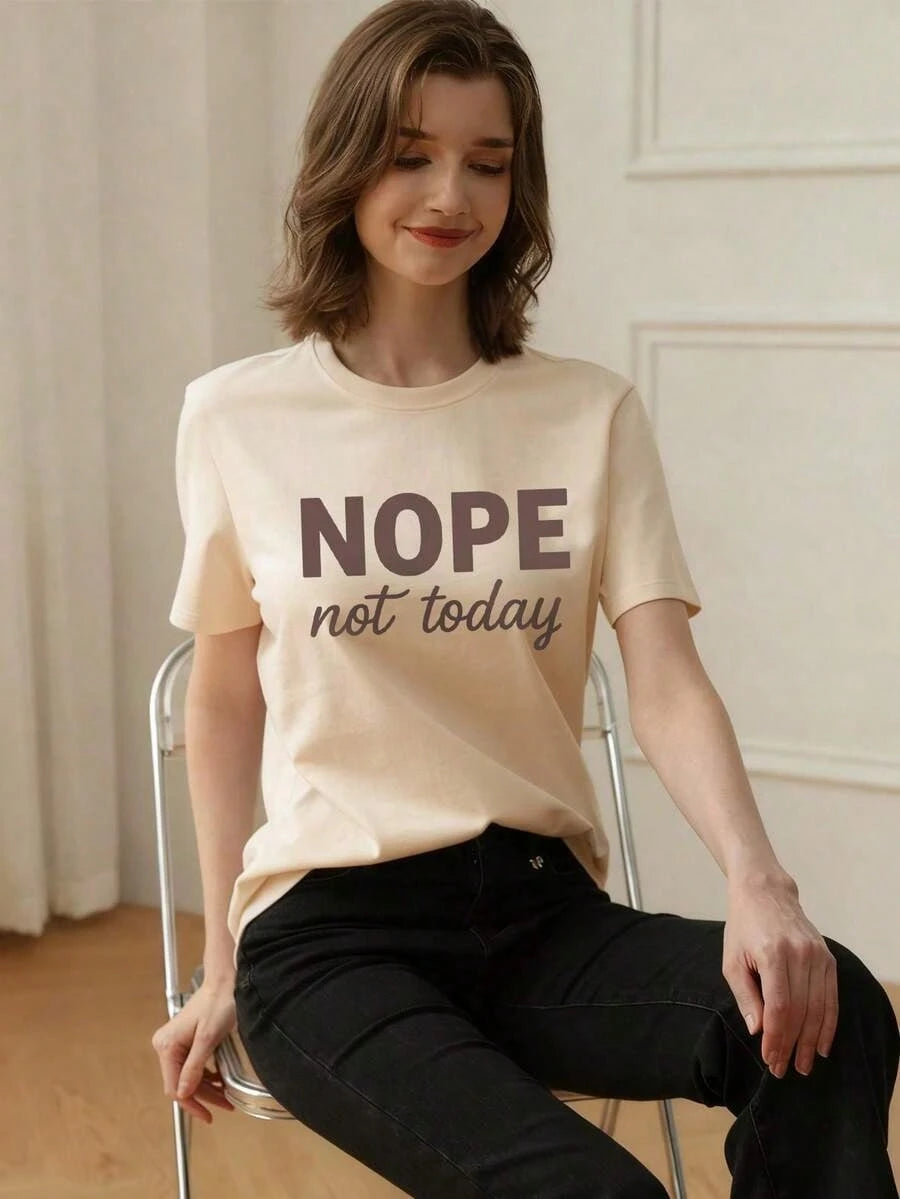 Women's Summer New Simple Slogan Print Casual Vacation Style Loose Fit Round Neck Short Sleeve T-Shirt, Fashionable Everyday Top, Suitable For Daily