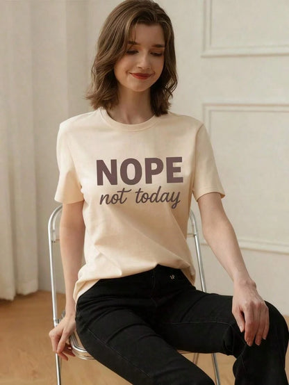 Women's Summer New Simple Slogan Print Casual Vacation Style Loose Fit Round Neck Short Sleeve T-Shirt, Fashionable Everyday Top, Suitable For Daily