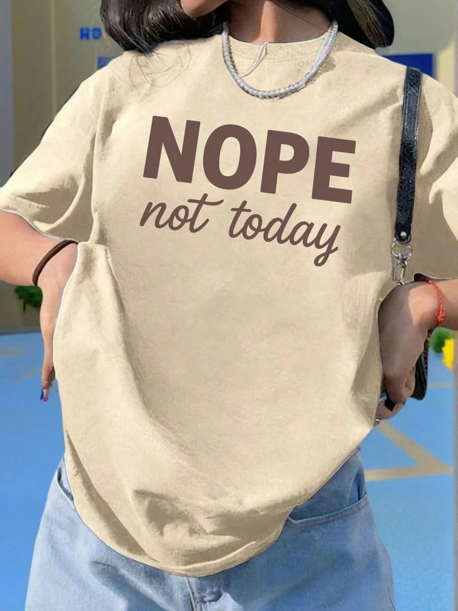 Women's Summer New Simple Slogan Print Casual Vacation Style Loose Fit Round Neck Short Sleeve T-Shirt, Fashionable Everyday Top, Suitable For Daily