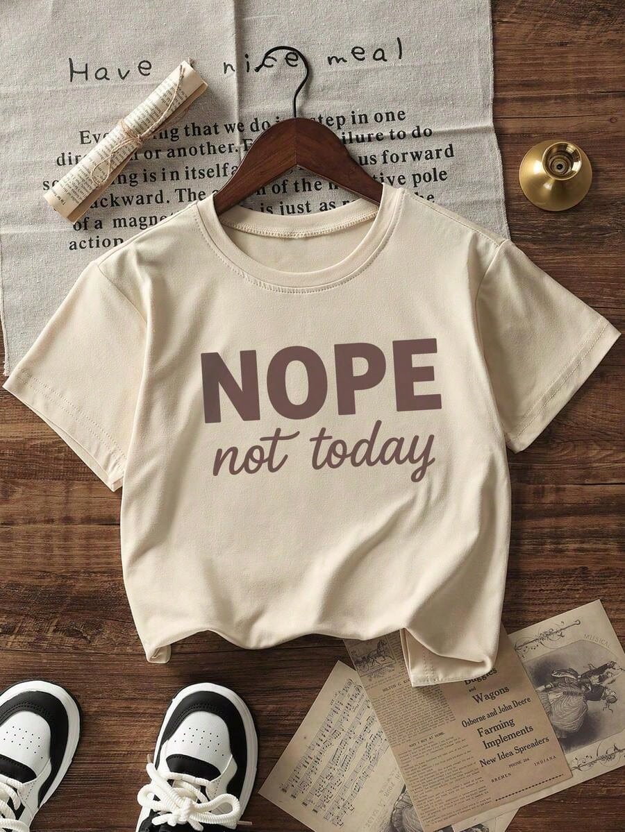 Women's Summer New Simple Slogan Print Casual Vacation Style Loose Fit Round Neck Short Sleeve T-Shirt, Fashionable Everyday Top, Suitable For Daily