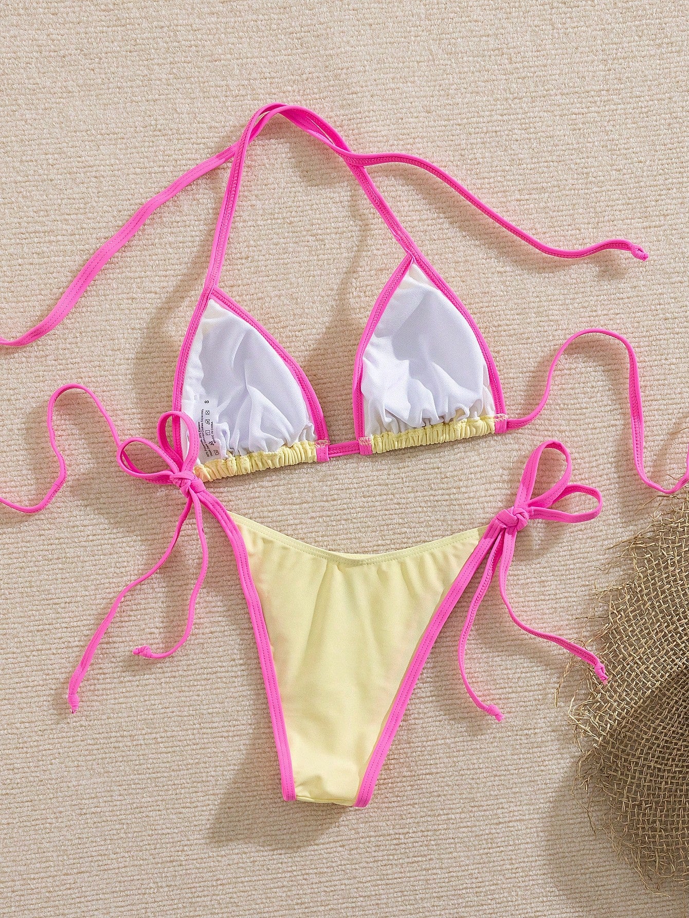Women's Summer New Solid Color Contrast Bikini Set, Halter Tie Backless Swimwear, High Elastic Fabric, Party/Music Festival Swimwear, Beach Holiday Outfit, Holiday Dress, Women's Festival Dress, Women