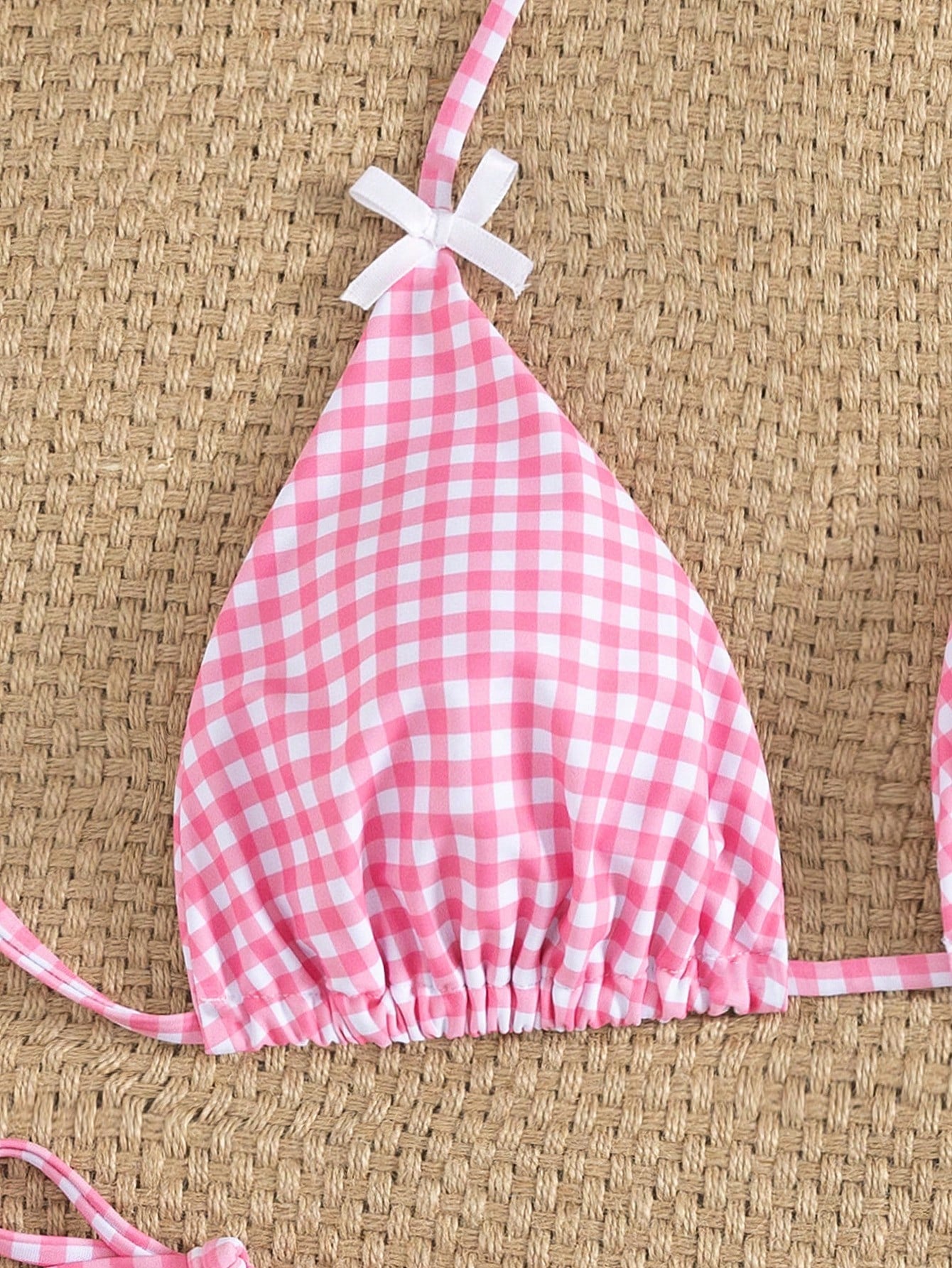 Women's Summer Plaid Print Bikini Set With Bow Back Tie, Two-Piece Swimsuit, Halter Neck, Backless, Casual Vacation Beachwear, Fashionable Sexy Elegant Bikini, Suitable For Beach Holiday, Music Festiv