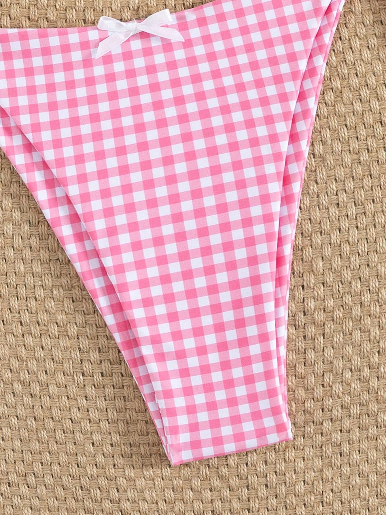 Women's Summer Plaid Print Bikini Set With Bow Back Tie, Two-Piece Swimsuit, Halter Neck, Backless, Casual Vacation Beachwear, Fashionable Sexy Elegant Bikini, Suitable For Beach Holiday, Music Festiv