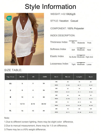 Women's Summer Sheer Hollow-Out Backless Knitted Beach Cover Up Dress, Lightweight & Sexy Vacation White, Resort Wear