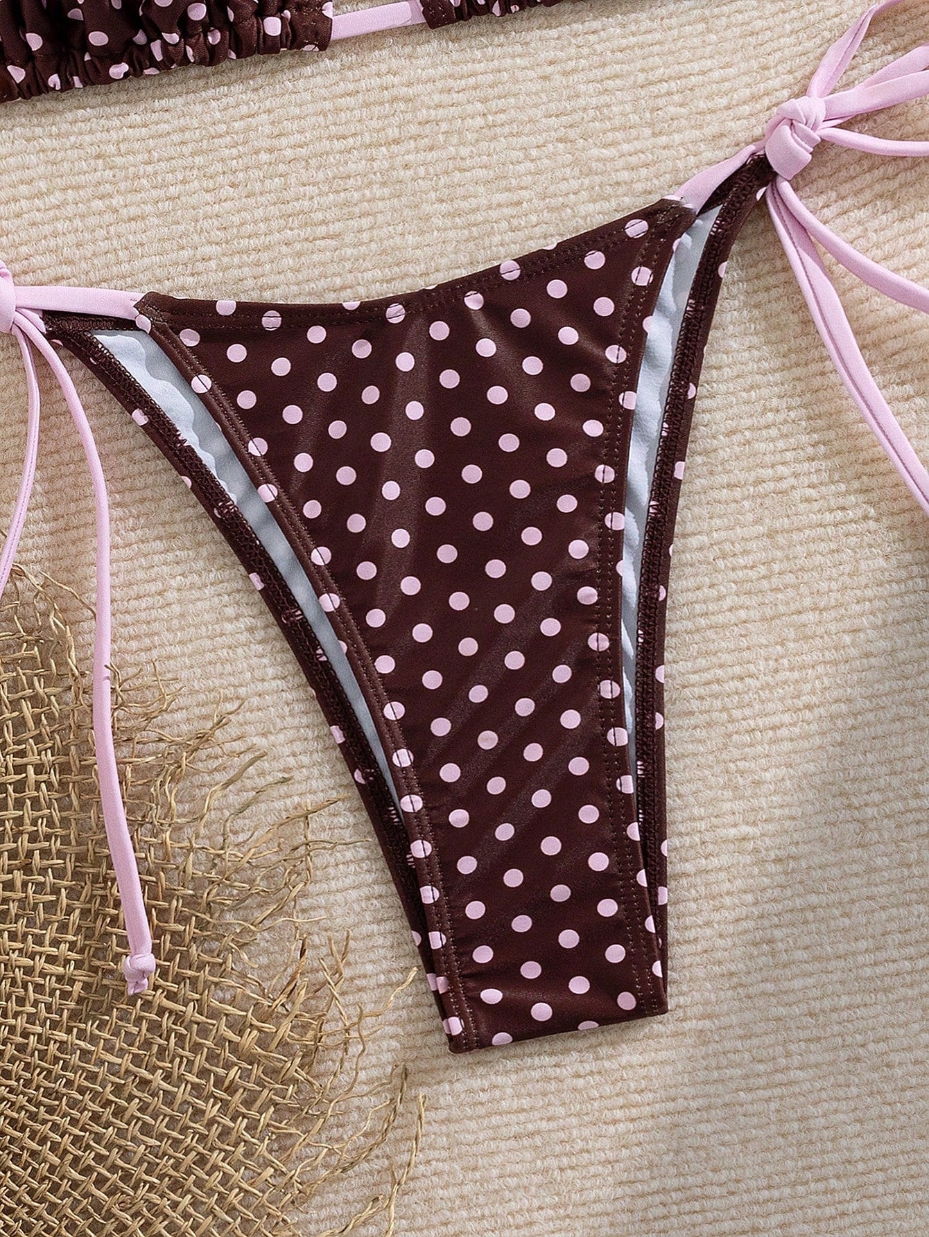 Women's Summer Swimwear, Polka Dot Print Sexy Bikini Set With Halter Neck Tie-Back And Side Tie Bottoms, Made Of Breathable Stretchy Fabric, Suitable For Parties, Music Festivals, Valentine's Day Occa