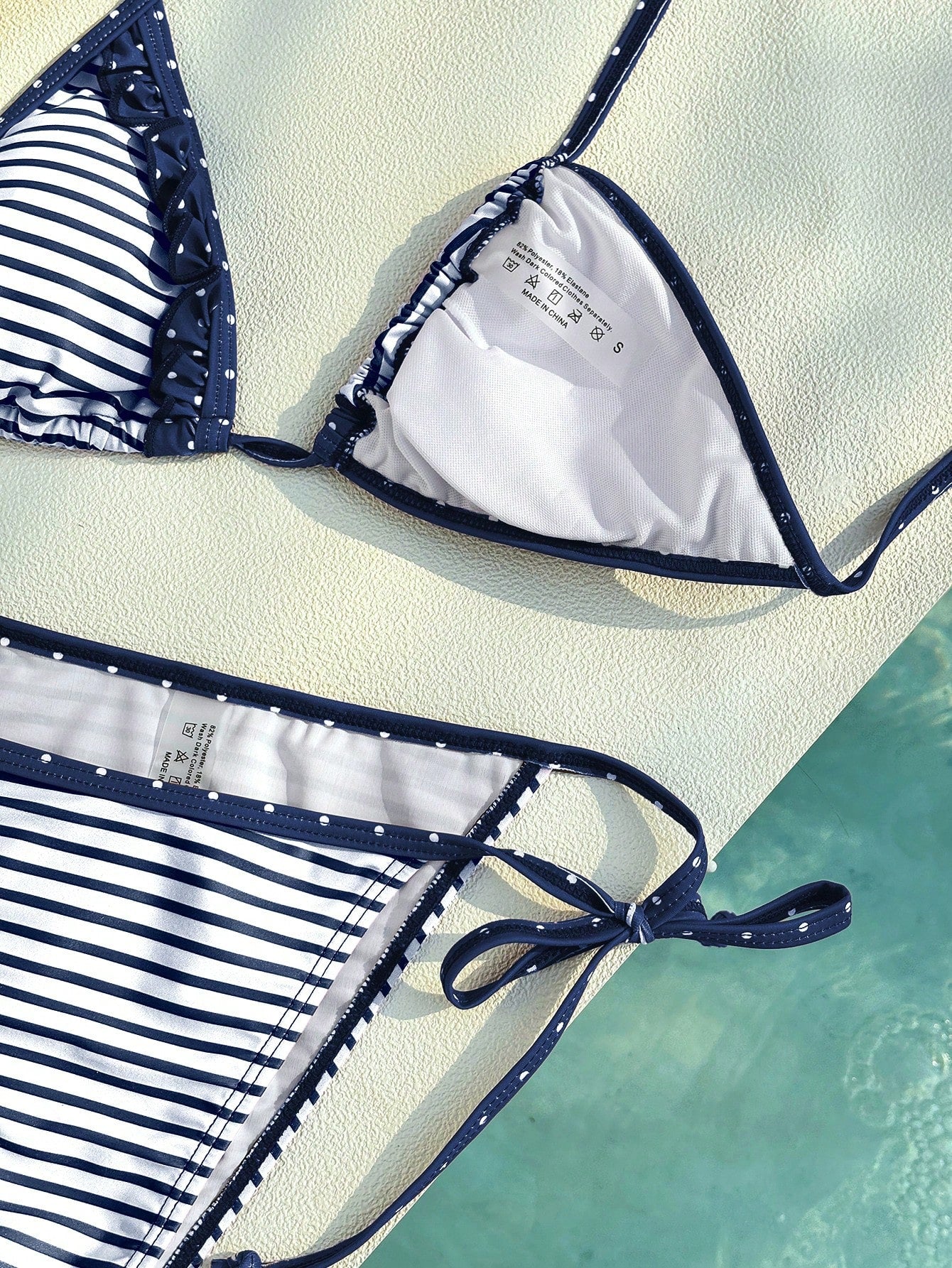 Women's Swimwear Bikini, Casual Patterned Striped Polka Dot Beach Outfit, Brown Fashionable Outerwear/Fitness Wear/Casual/Y2K/2000s/Y2K Style/Elegant/Retro/Streetwear/Vacation/Music Festival Pool Part