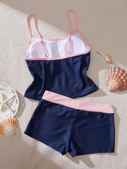 Women's Swimwear Tankini, Tropical Print Vest Bra Built-In T-Shirt Set For Vacation Back To School Tank Tops & Camis Vacation Beachwear Summer