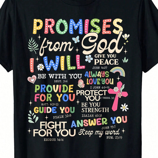 Women'S T-Shirt With Bible Verses From God'S Promise, Christian Cross, Jesus, Plus Size Casual Cotton T-Shirt, Geometric Pattern