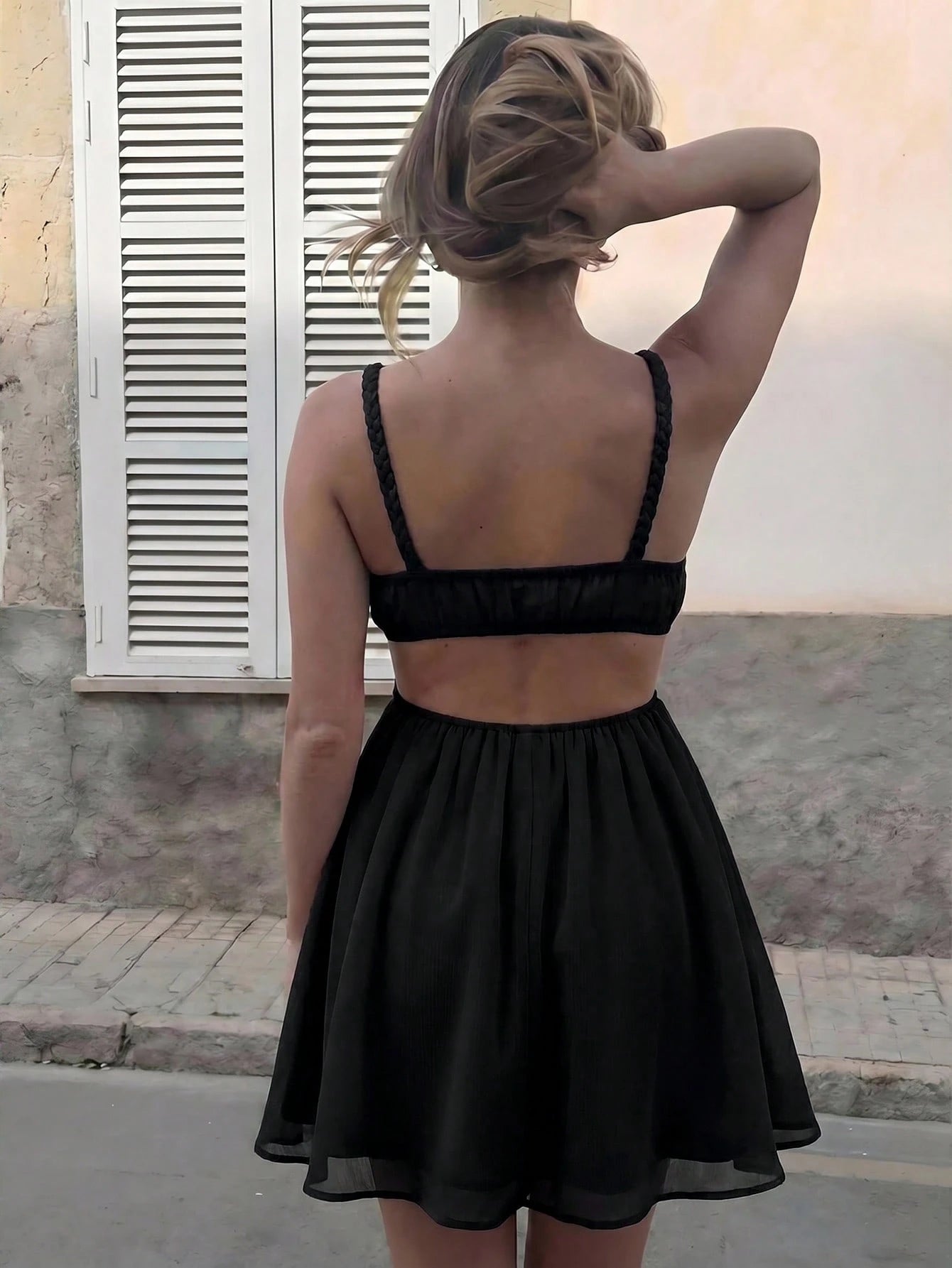Women's Textured Cut-Out Design Camisole Mini Dress For Vacation