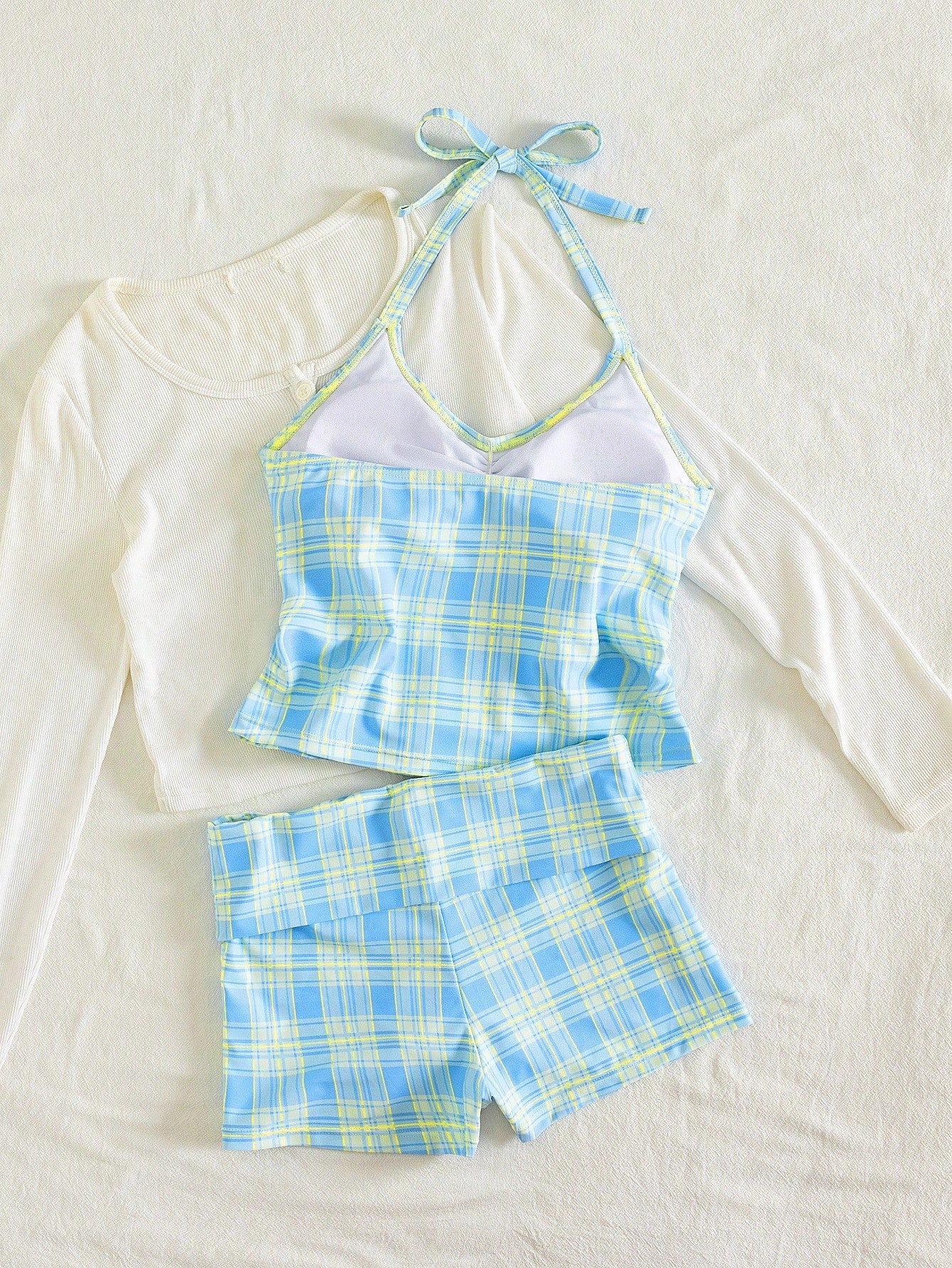 Women's Two-Piece Swimsuit, Spaghetti Strap Crop Top And Shorts Fashion Beachwear, Suitable For Swimming Pool, Sports, Back To School, Vacation Summer Beach Wear