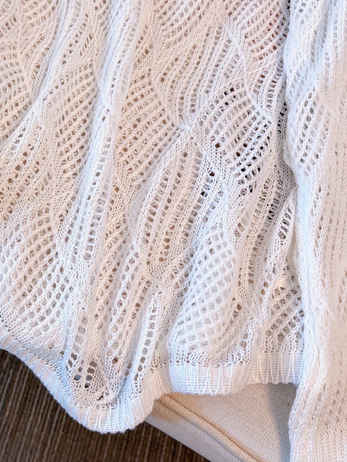 Women's V-Neck Hollow Rhombus Design Loose Knit Cover Up, Airy And Breathable For Beach/Resort Wear, Spring/Summer Vacation White, Boho Chic