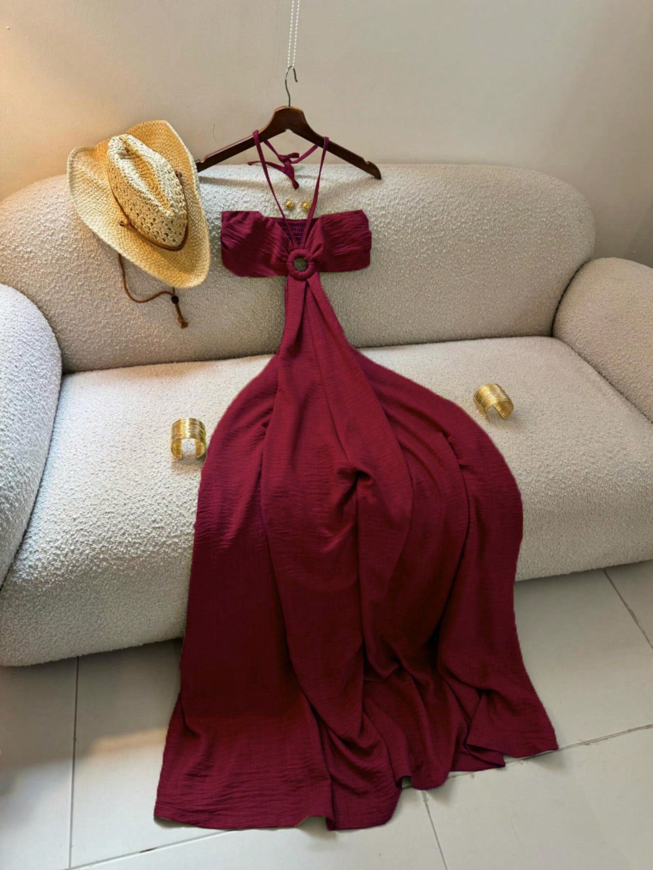 Women's Vacation Style Midi Dress, Print Backless Hollow Out Spaghetti Strap Dress, Summer Party Elegant