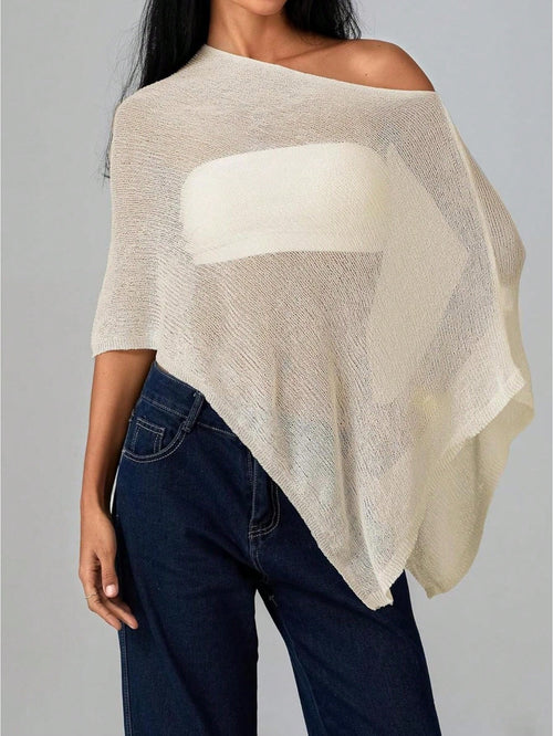 Women Sheer Knit Crochet Poncho Top Mesh Off Shoulder Shrug Summer Asymmetrical Shawl See Through Bolero Cover Up Tops
