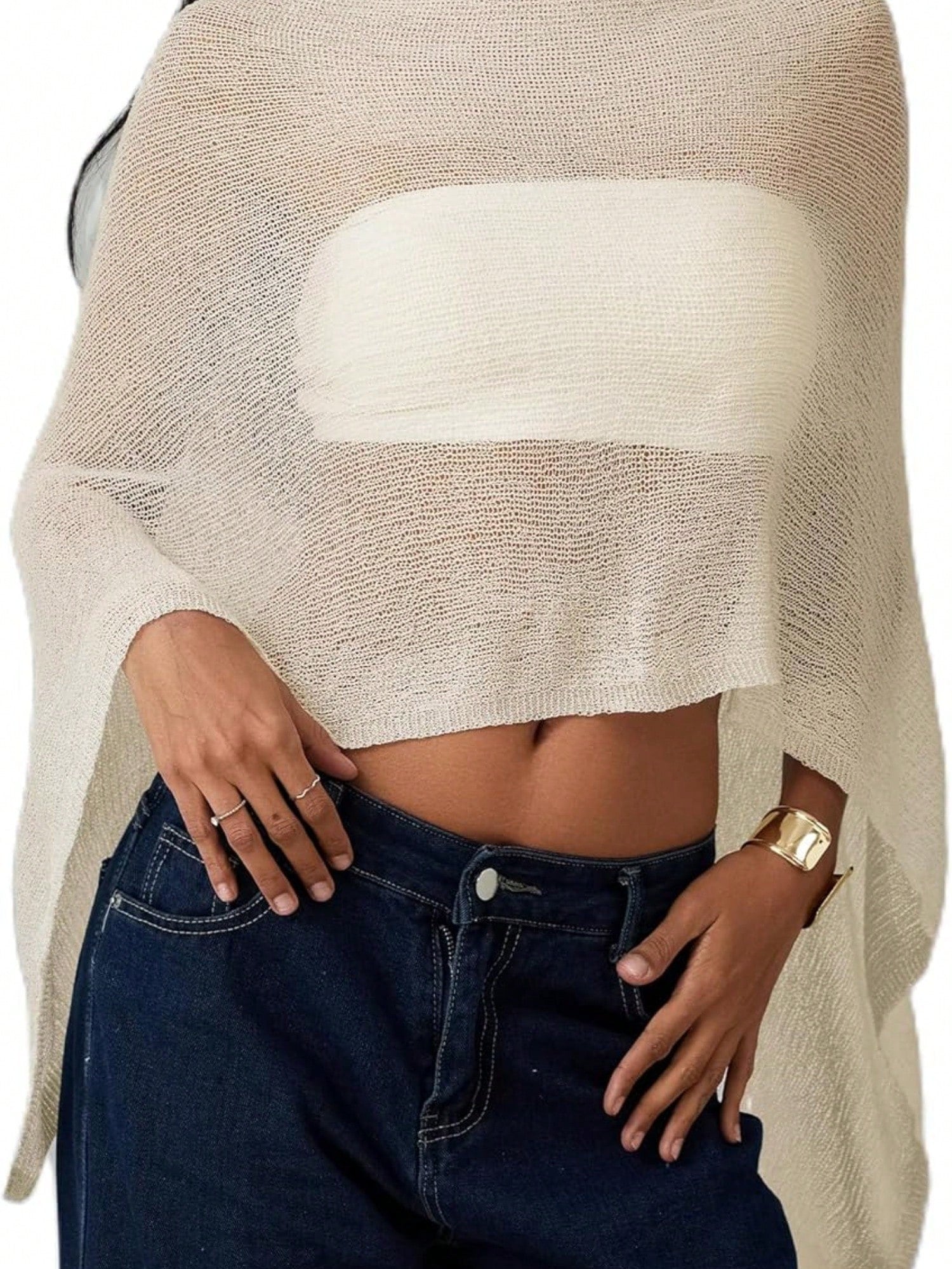 Women Sheer Knit Crochet Poncho Top Mesh Off Shoulder Shrug Summer Asymmetrical Shawl See Through Bolero Cover Up Tops