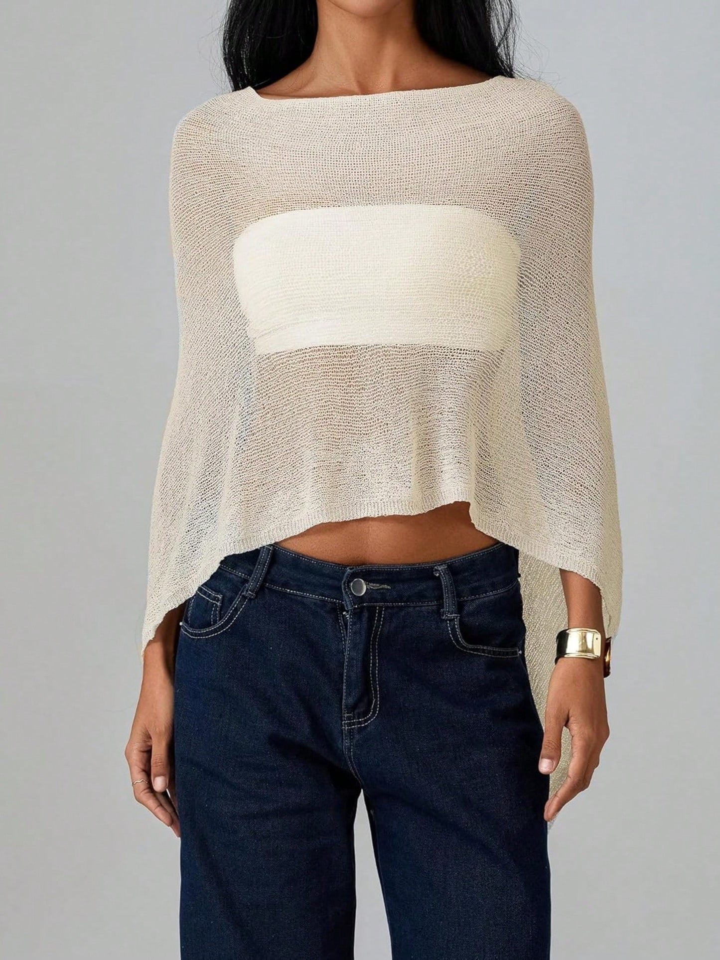 Women Sheer Knit Crochet Poncho Top Mesh Off Shoulder Shrug Summer Asymmetrical Shawl See Through Bolero Cover Up Tops