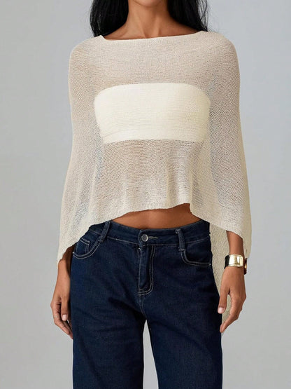 Women Sheer Knit Crochet Poncho Top Mesh Off Shoulder Shrug Summer Asymmetrical Shawl See Through Bolero Cover Up Tops