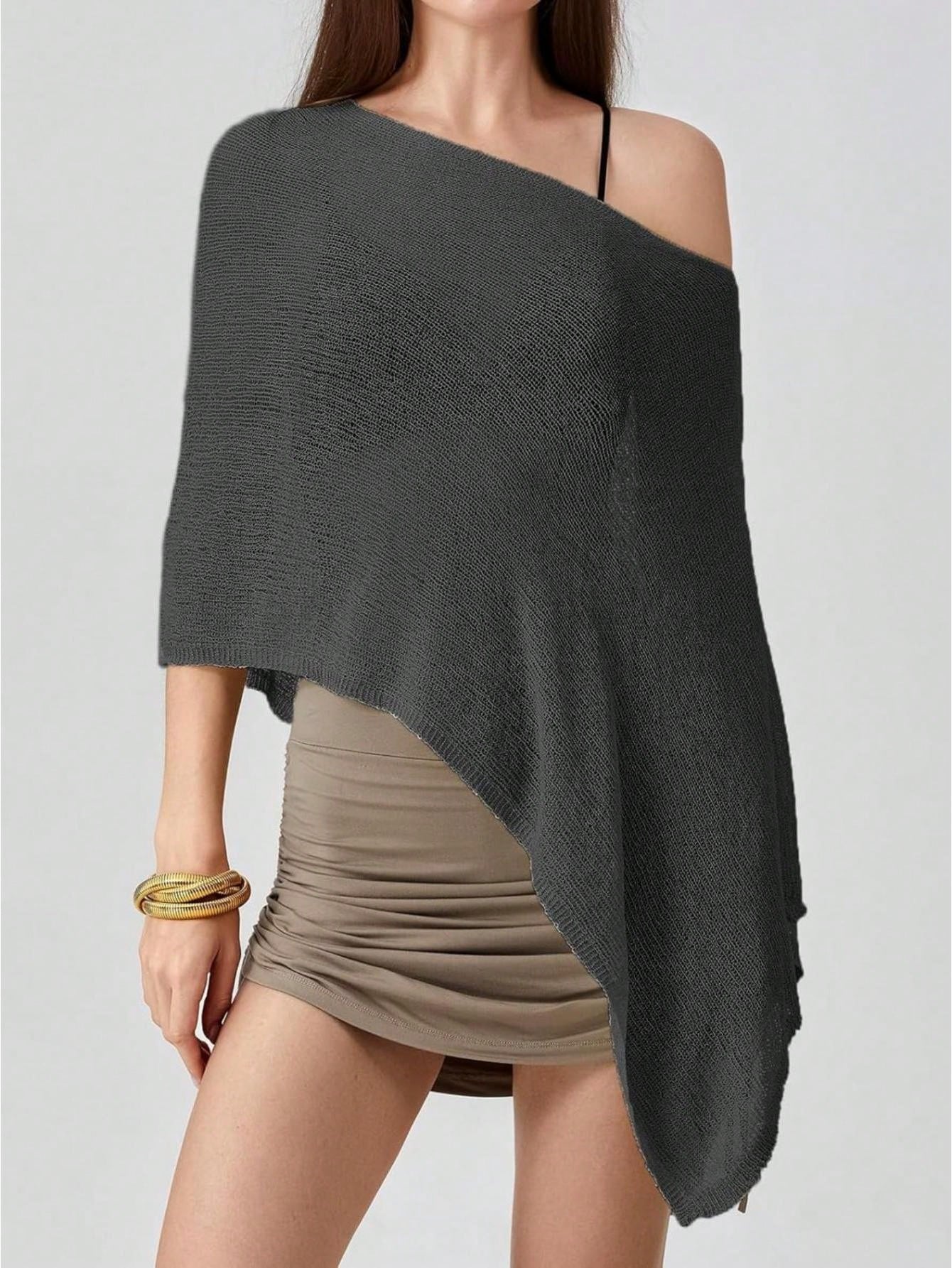 Women Sheer Knit Crochet Poncho Top Mesh Off Shoulder Shrug Summer Asymmetrical Shawl See Through Bolero Cover Up Tops