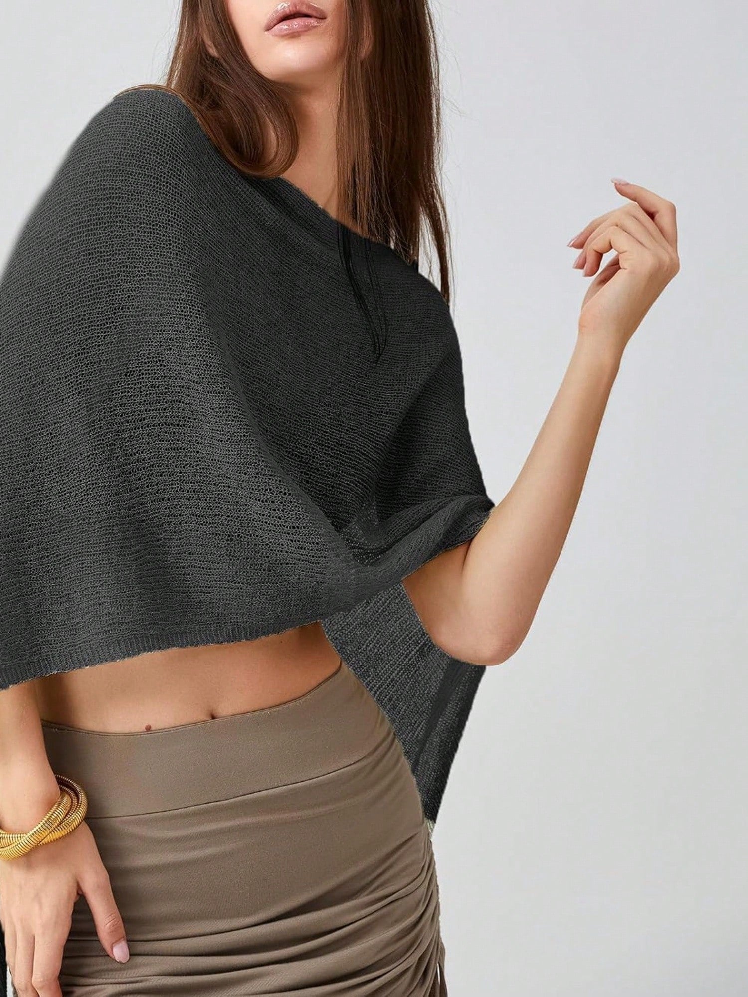 Women Sheer Knit Crochet Poncho Top Mesh Off Shoulder Shrug Summer Asymmetrical Shawl See Through Bolero Cover Up Tops