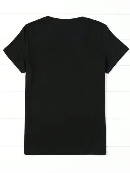 Women T Shirt Orange And Black Football Print Short Sleeve Round Neck Casual Wear