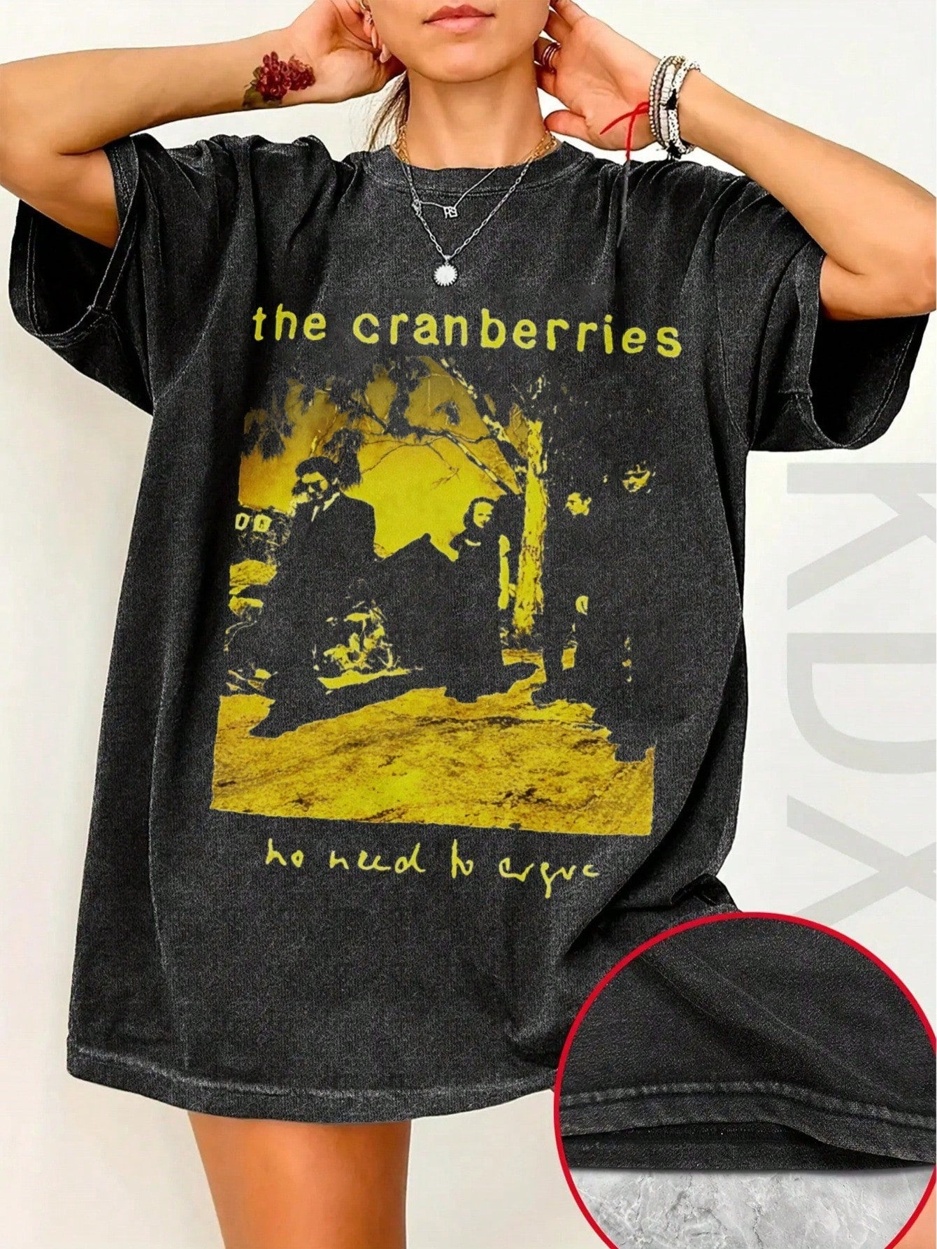 Women Vintage Washed Cotton Short Sleeve Tee, The Cranberries No Need To Cry Graphic Print, Retro Streetwear Casual Tops