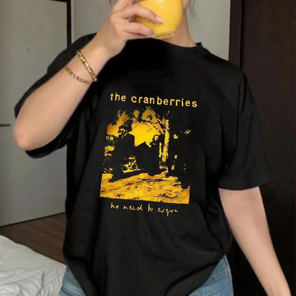 Women Vintage Washed Cotton Short Sleeve Tee, The Cranberries No Need To Cry Graphic Print, Retro Streetwear Casual Tops