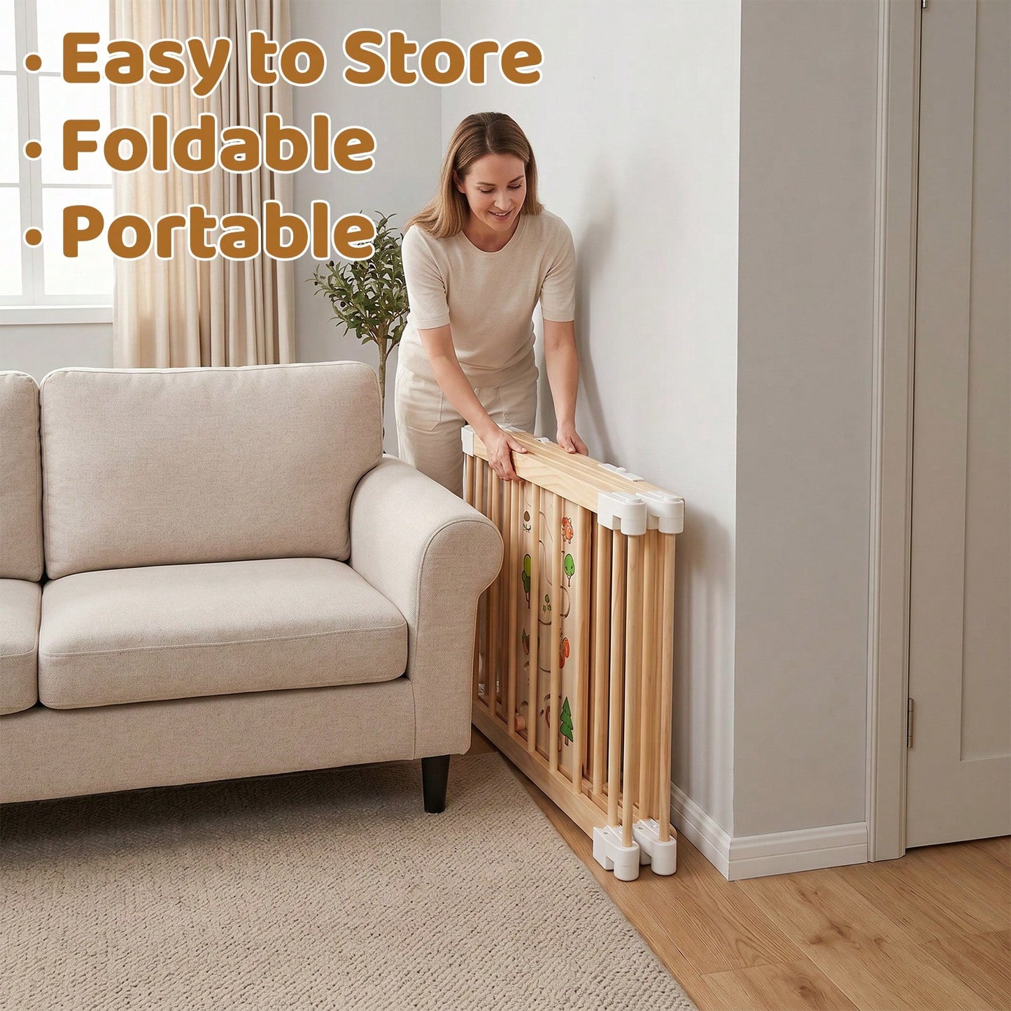 Wooden Baby Playpen With Montessori Toys, 4/6/8/10/12-Panels Foldable Wood Play Yard For Toddlers With Door Panel And Built-In Toys