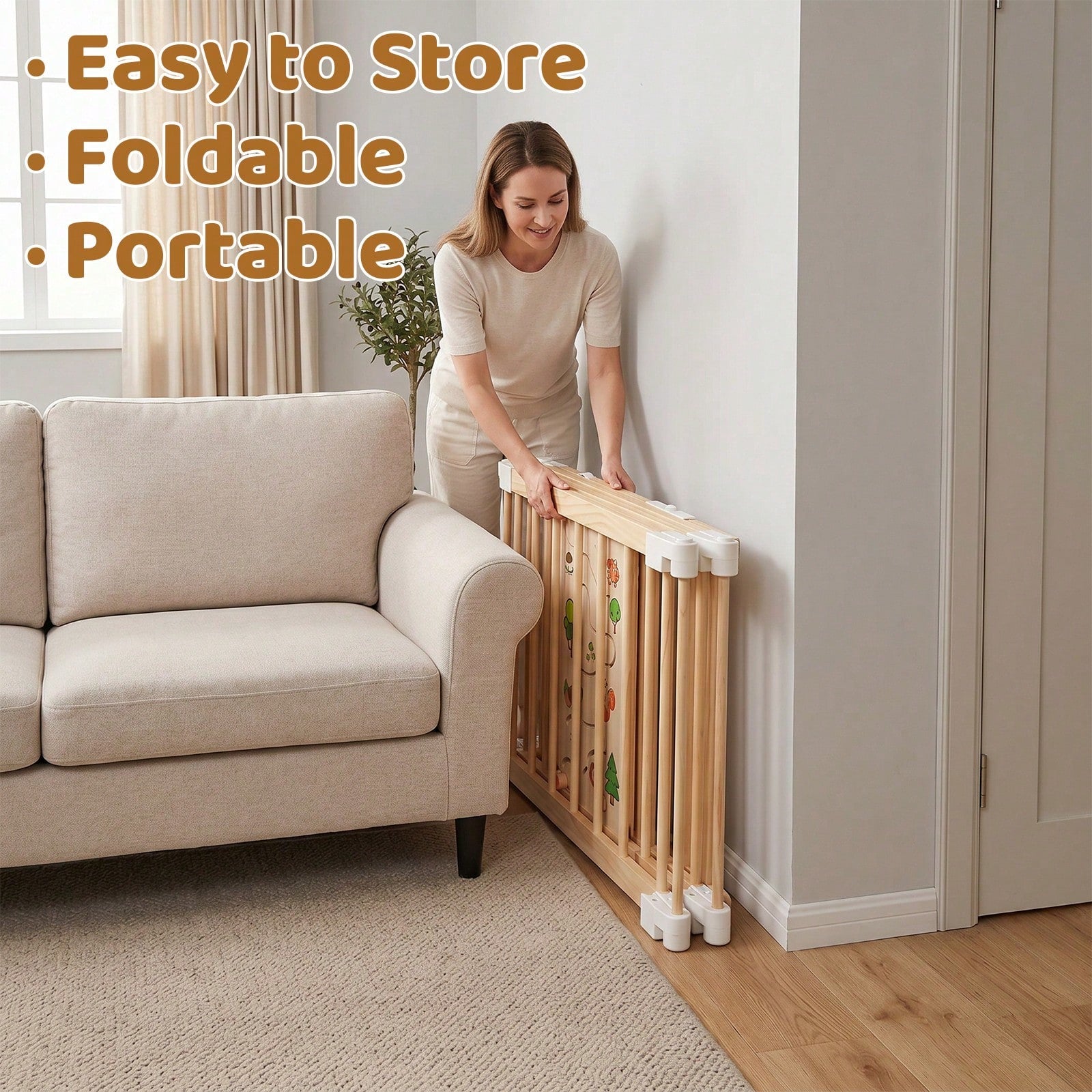 Wooden Baby Playpen With Montessori Toys, 4/6/8/10/12-Panels Foldable Wood Play Yard For Toddlers With Door Panel And Built-In Toys