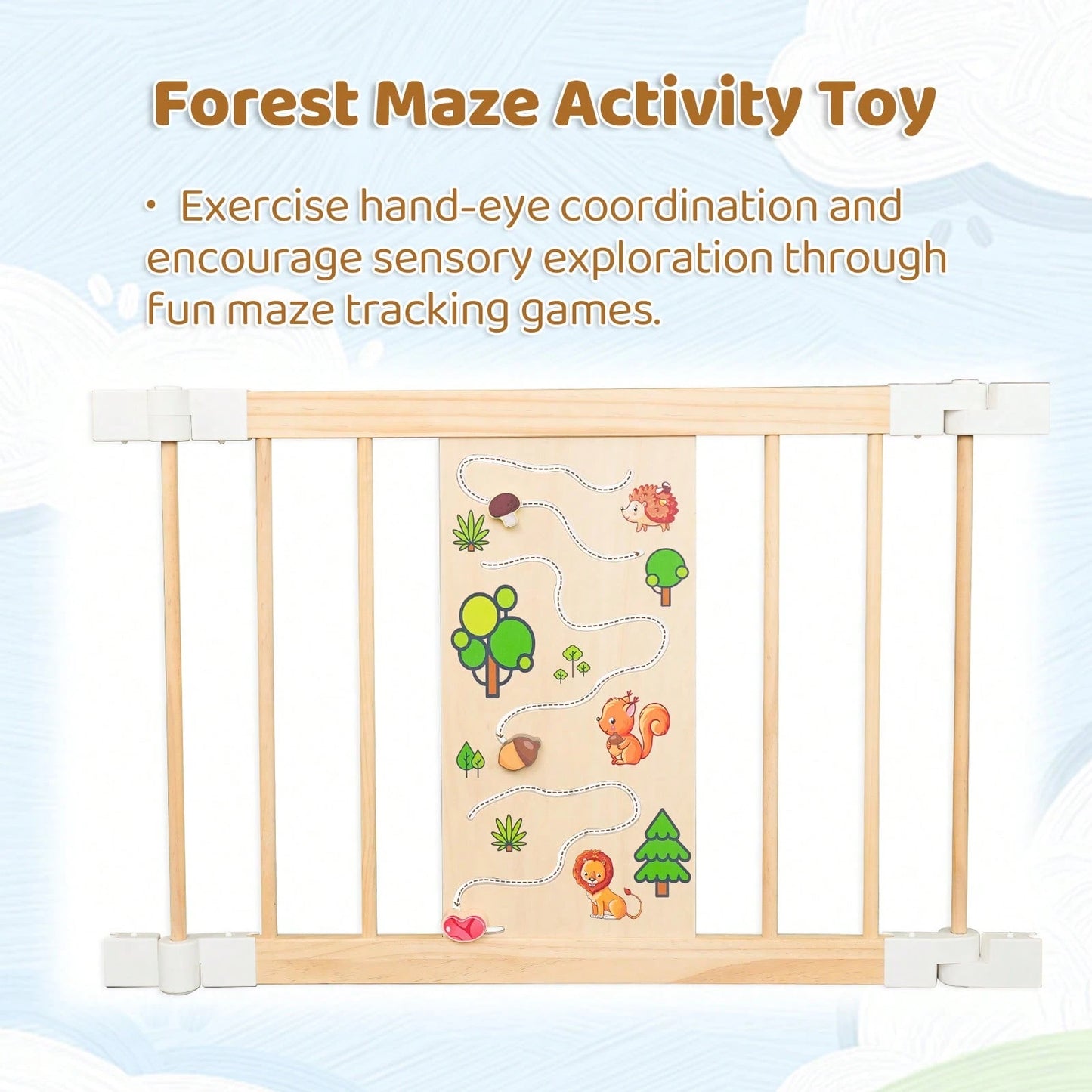 Wooden Baby Playpen With Montessori Toys, 4/6/8/10/12-Panels Foldable Wood Play Yard For Toddlers With Door Panel And Built-In Toys