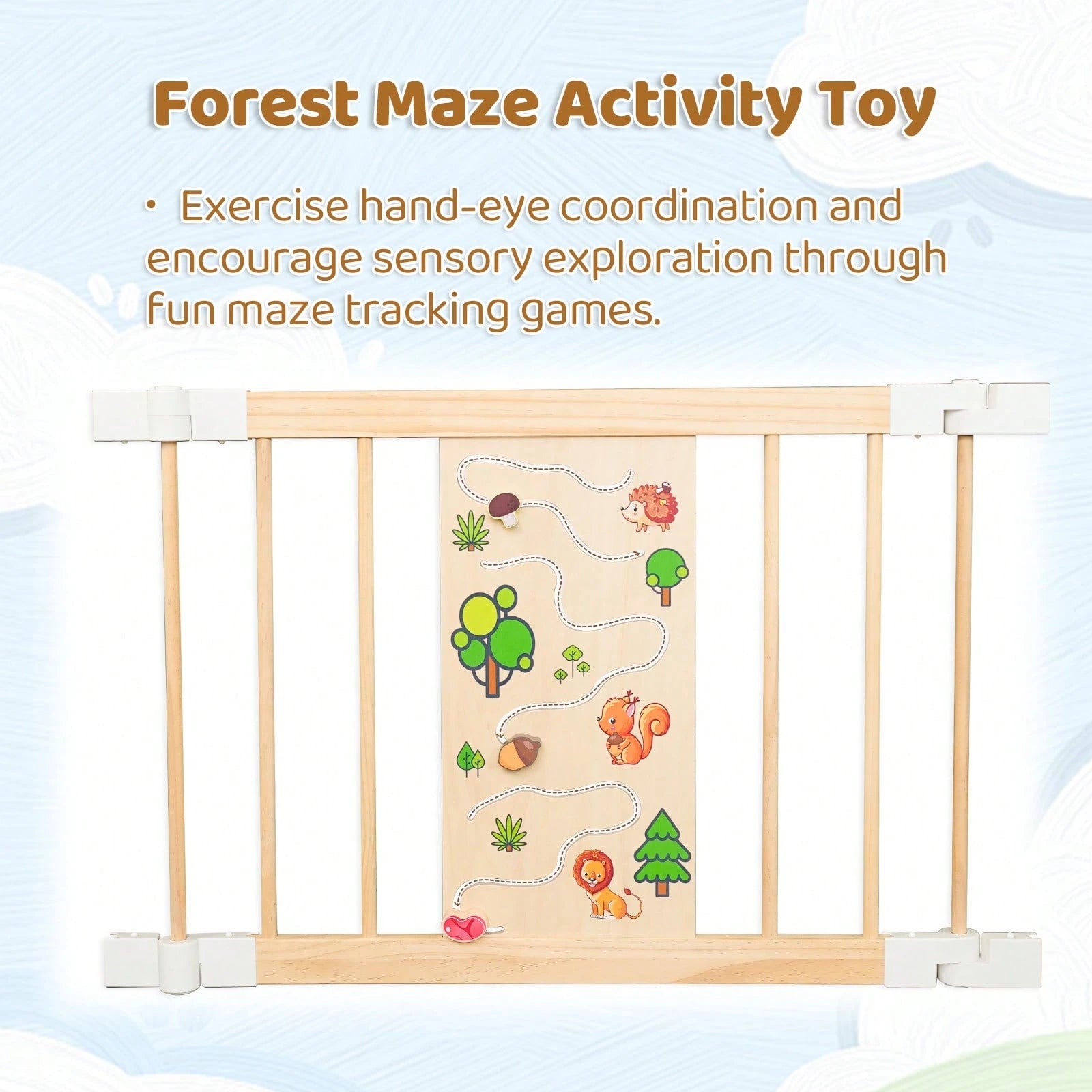 Wooden Baby Playpen With Montessori Toys, 4/6/8/10/12-Panels Foldable Wood Play Yard For Toddlers With Door Panel And Built-In Toys