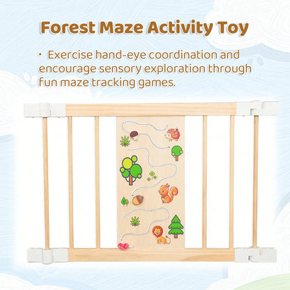 Wooden Baby Playpen With Montessori Toys, 4/6/8/10/12-Panels Foldable Wood Play Yard For Toddlers With Door Panel And Built-In Toys