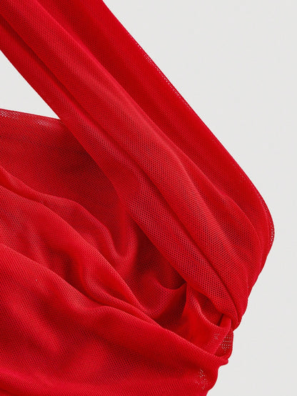 X Belle Mariano MOD Women's Chic Red Vintage Asymmetric Ruched Sleeveless Bodycon Dress,Autumn Party Wedding Guest Dress,Elegant Formal Evening Gown,Prom Birthday Wear