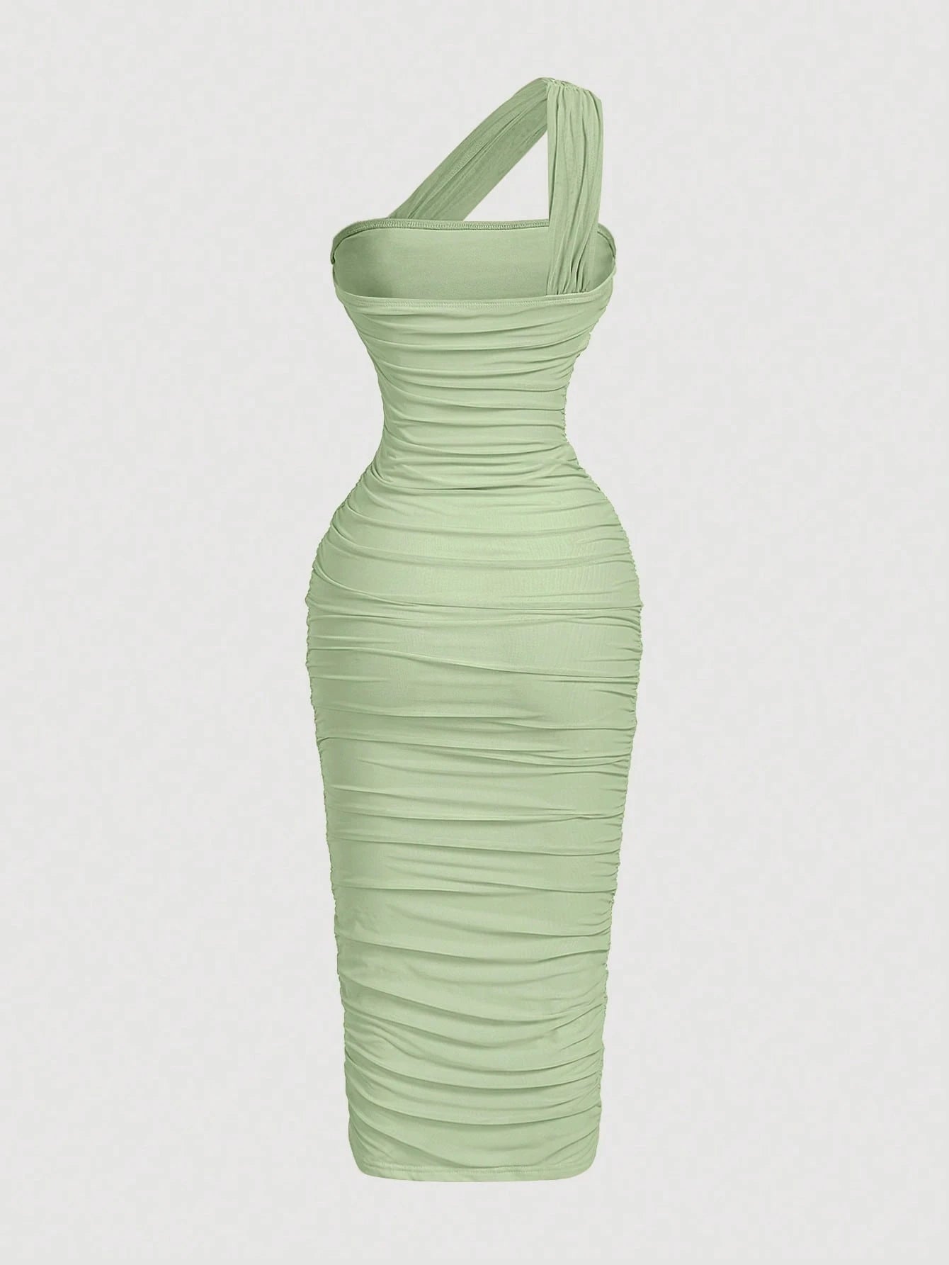 X Belle Mariano MOD Women's Sage Green Summer Seductive Party Dress,Elegant One Shoulder Ruched Bodycon Midi Dress,Vintage Asymmetric Ruffle Sleeveless Chic Fashion