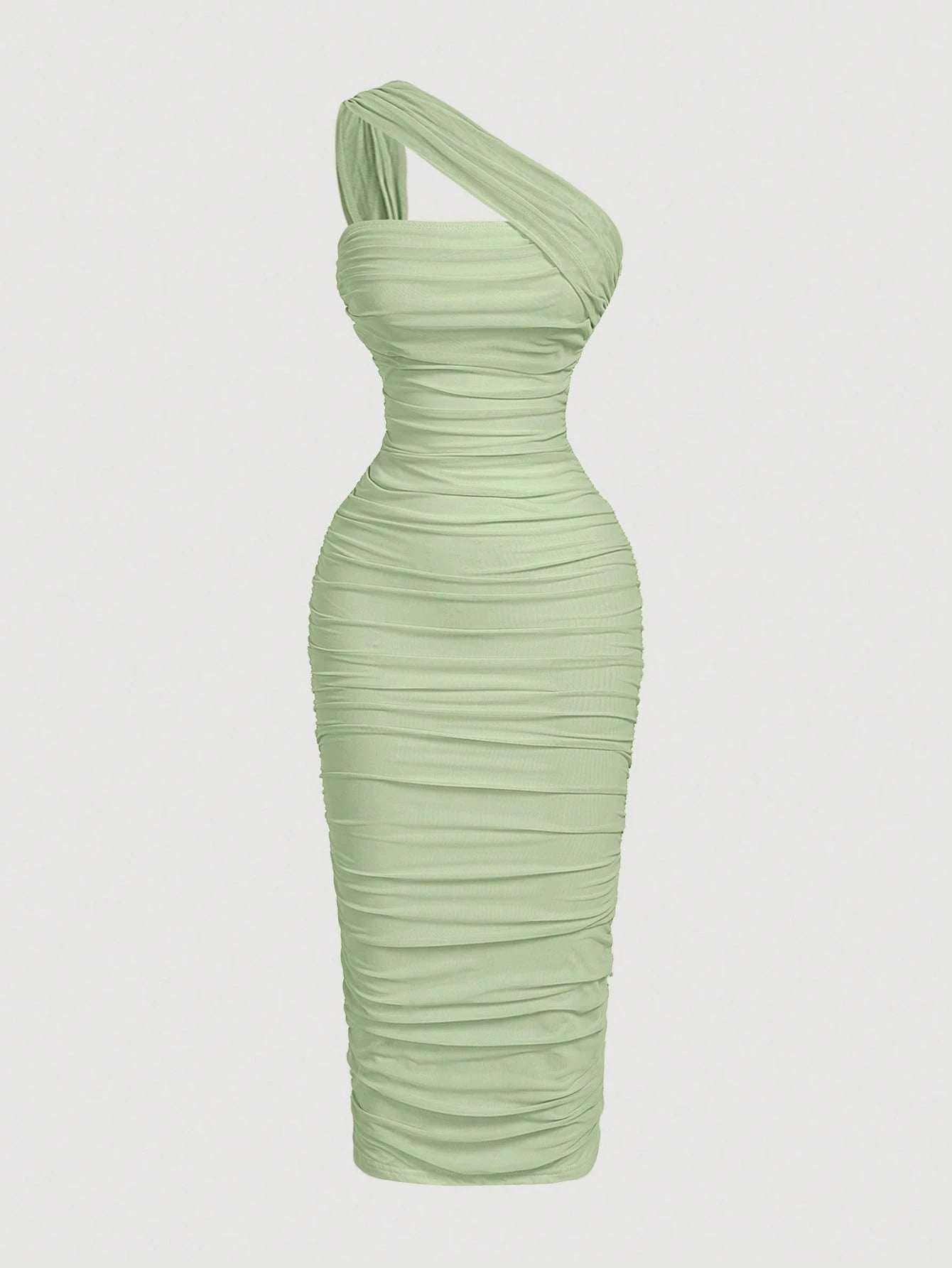 X Belle Mariano MOD Women's Sage Green Summer Seductive Party Dress,Elegant One Shoulder Ruched Bodycon Midi Dress,Vintage Asymmetric Ruffle Sleeveless Chic Fashion