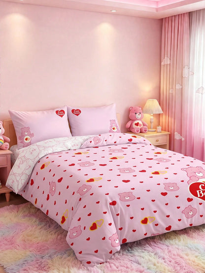 X Care Bears 3pcs Foundation Cartoon Animation Double-Sided Printed Quilt Cover Set, Sanded Material, Soft And Warm, Multiple Sizes, Suitable For Single Bed/Double Bed/Queen Bed/King Bed, Machin