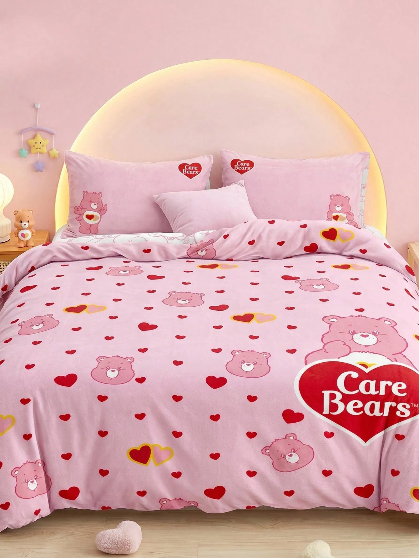 X Care Bears 3pcs Foundation Cartoon Animation Double-Sided Printed Quilt Cover Set, Sanded Material, Soft And Warm, Multiple Sizes, Suitable For Single Bed/Double Bed/Queen Bed/King Bed, Machin