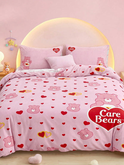 X Care Bears 3pcs Foundation Cartoon Animation Double-Sided Printed Quilt Cover Set, Sanded Material, Soft And Warm, Multiple Sizes, Suitable For Single Bed/Double Bed/Queen Bed/King Bed, Machin