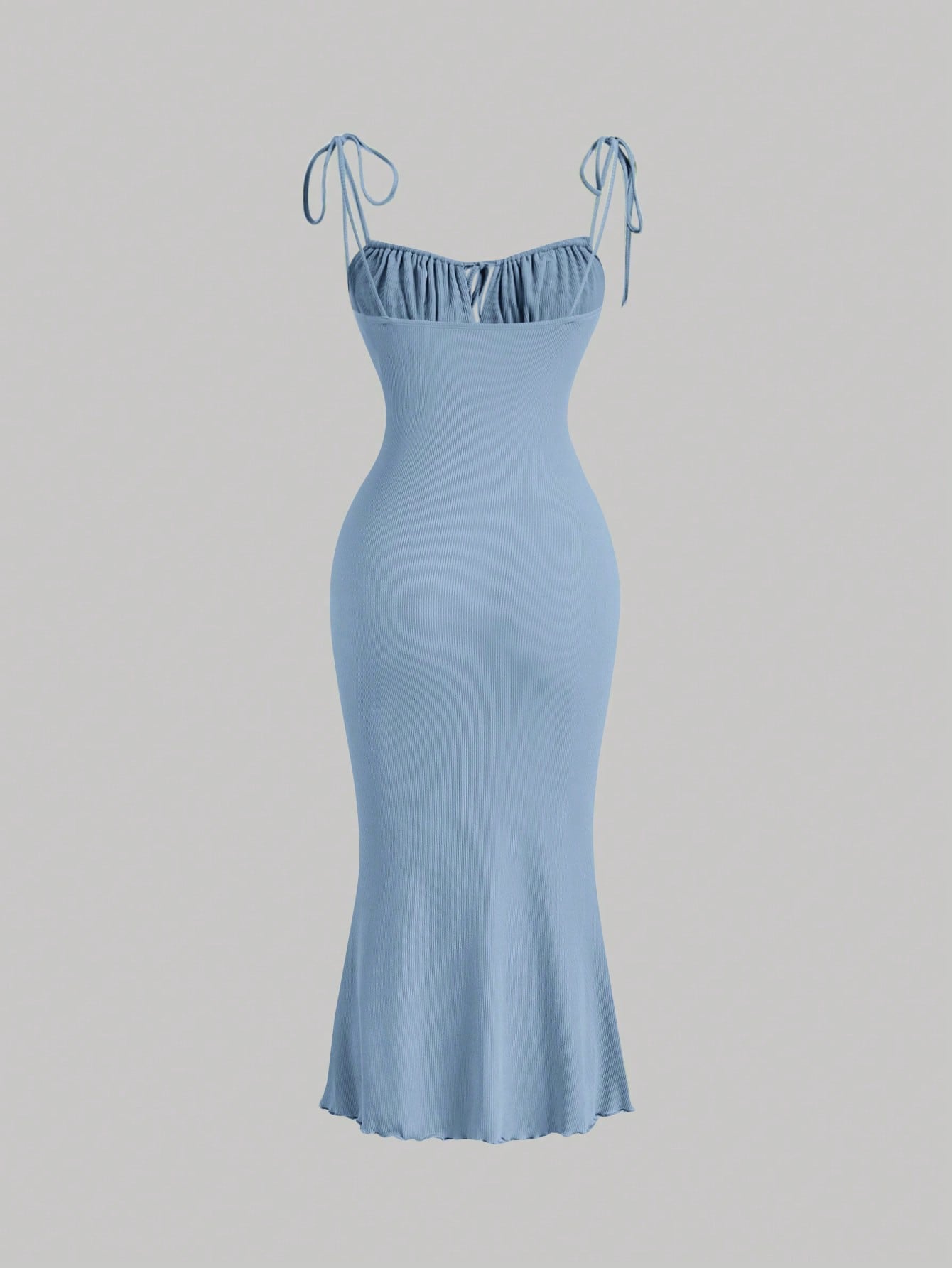 x Marika Sila MOD Tie Front Ruched Bust Knot Shoulder Lettuce Trim Summer Cami Long Dress