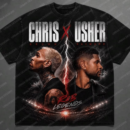 X Usher Rnb Legends Lightning Print Graphic Women's T-Shirt Casual Streetwear Concert Festival Gift