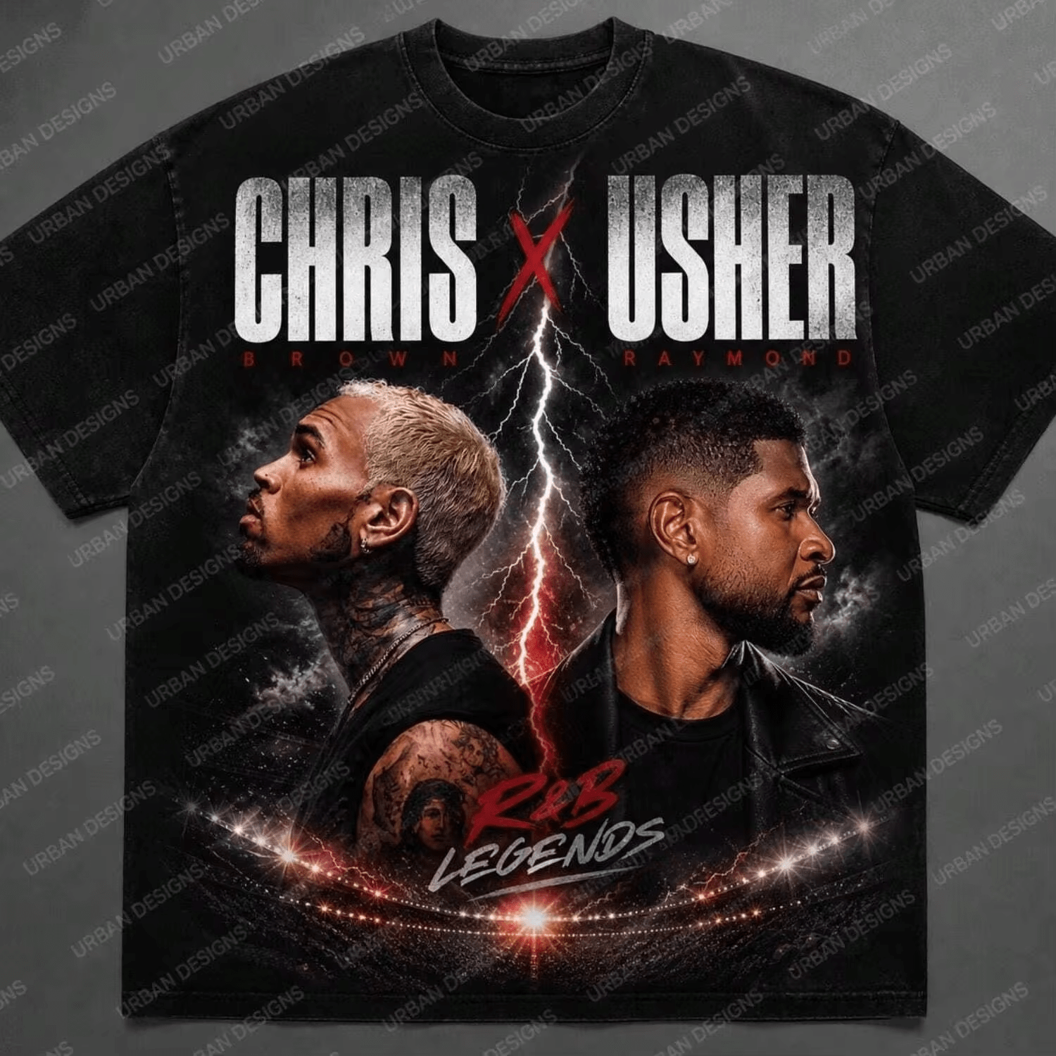 X Usher Rnb Legends Lightning Print Graphic Women's T-Shirt Casual Streetwear Concert Festival Gift